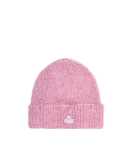 Isabel Marant Pink Logo Patch Ribbed-Knit Beanie