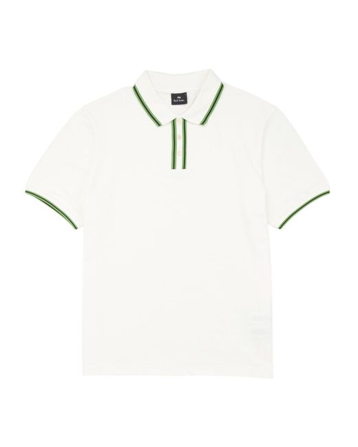 Paul Smith White Ps Tipped Organic Cotton Polo Shirt for men