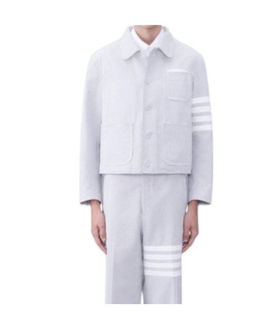 Thom Browne White Unconstructed-Bar Seersucker Jacket for men
