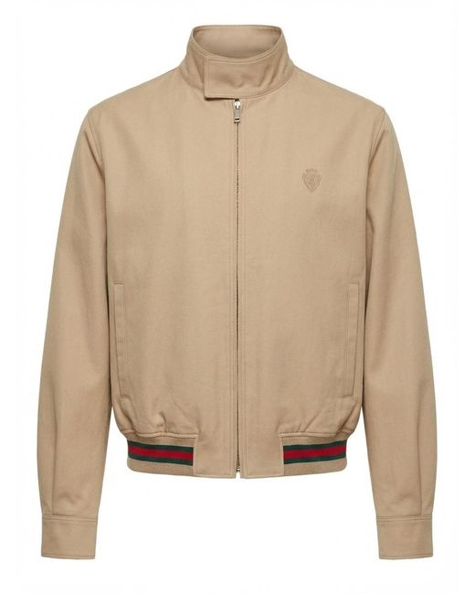Gucci Natural Cotton Twill Zip Jacket With Web for men