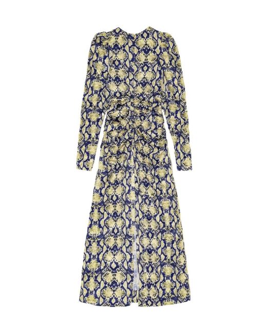 Ganni Multicolor Snake Printed Crinkled Satin O-Neck Midi Dress