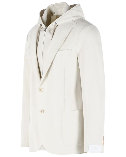 Eleventy White Hooded Single-Breasted Blazer for men