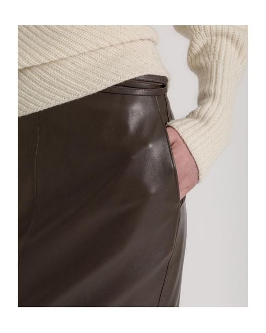 Alberta Ferretti Brown Straight Leather Midi Skirt