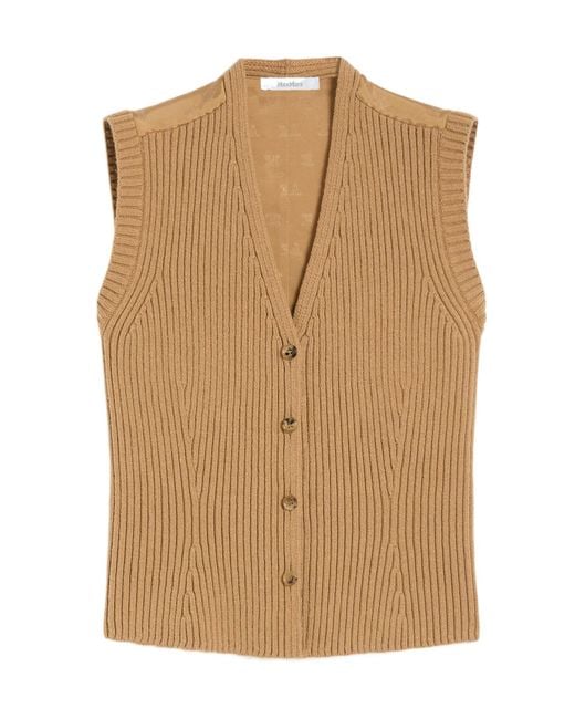 Max Mara Brown V-Neck Button-Up Gilet