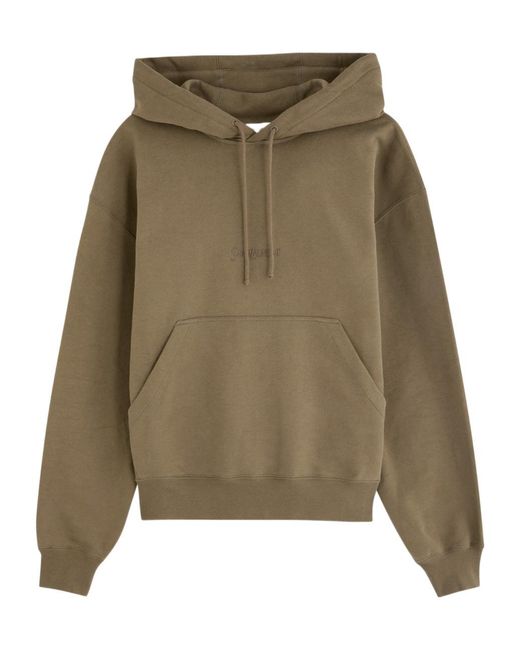 Saint Laurent Green Logo-Embroidered Hooded Cotton Sweatshirt