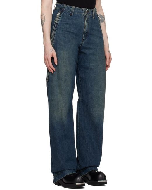 MM6 by Maison Margiela Blue Zip-Detailed Wide-Leg Jeans for men