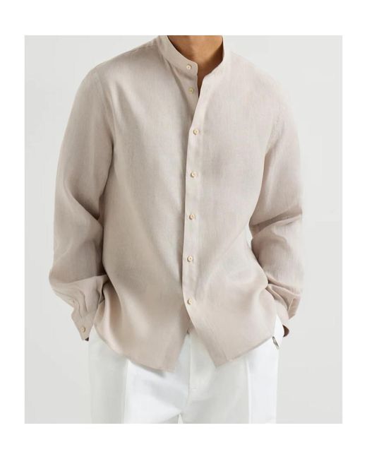 Brunello Cucinelli White Band Collar Shirt for men