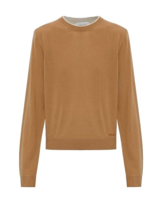 Versace Brown Embroidered Logo Knitted Sweater