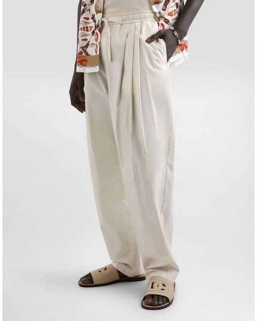 Dolce & Gabbana White Pleated Drawstring Trousers for men