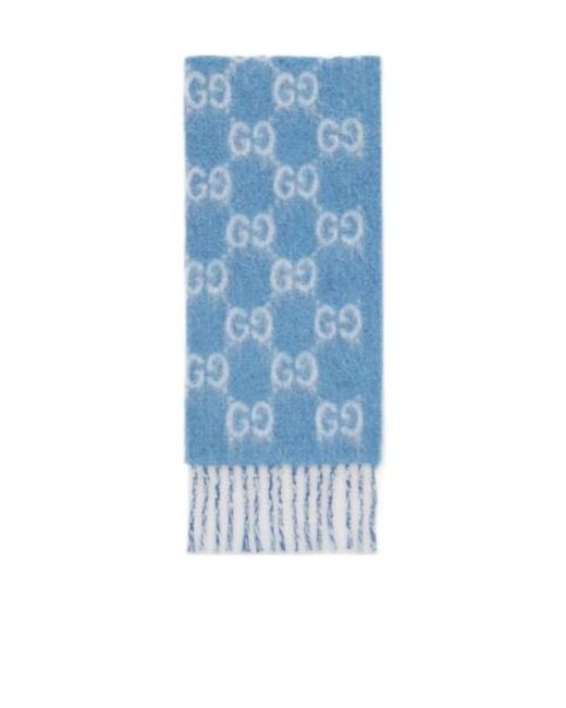 Gucci Blue Gg Alpaca Wool Blend Scarf