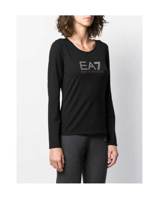 EA7 Black T-Shirt With Round Neck And Long Sleeves