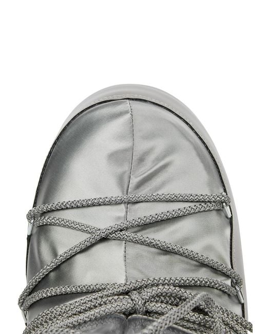 Moon Boot Gray Padded Metallic Satin Snow Boots