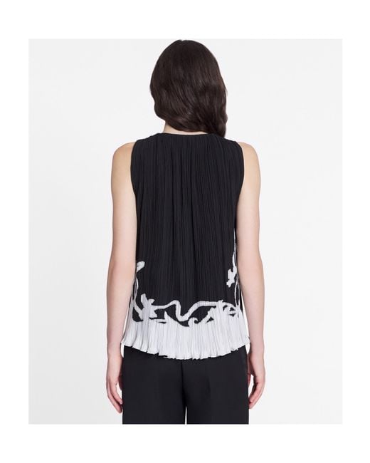 Lanvin Black Abstract-Print Pleated Sleeveless Blouse