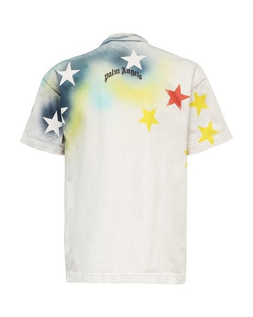 Palm Angels Blue Sprayed Stars Crewneck T-Shirt for men