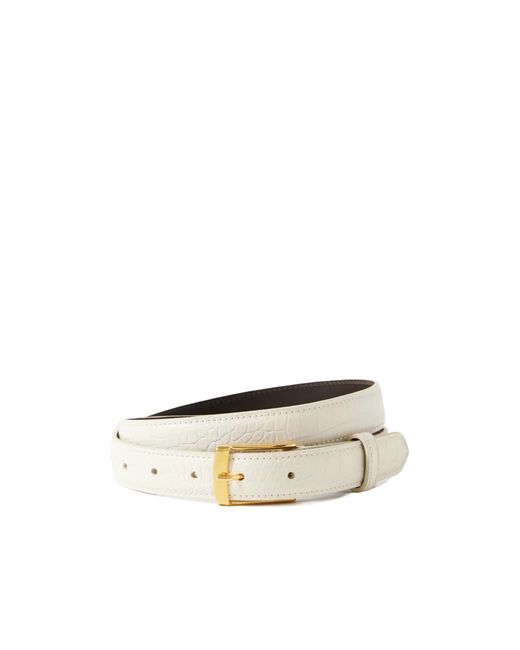 Nili Lotan White Dana Crocodile-Patterned Leather Belt