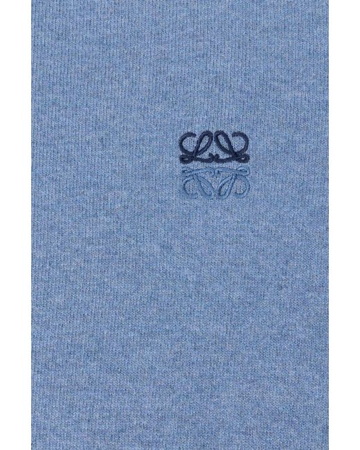 Loewe Blue Anagram-Embroidered Rolled-Edge Sweater for men