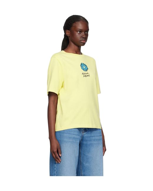 Maison Kitsuné Yellow Floating Flower Cotton T-Shirt