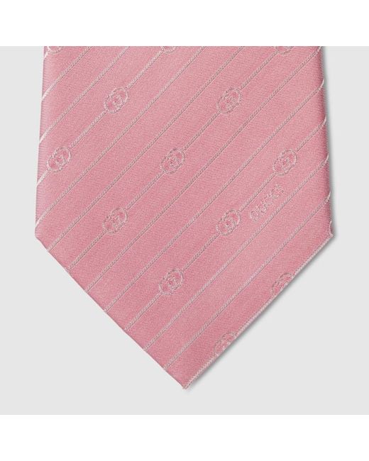 Gucci Pink Interlocking G Silk Jacquard Tie for men