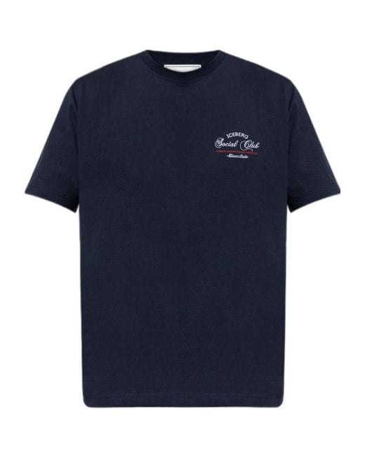 Iceberg Blue Logo Embroidered Crewneck T-Shirt for men