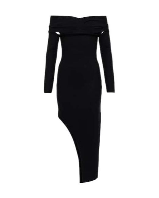 Safiyaa Black Belle Off-Shoulder Knit Midi Dress