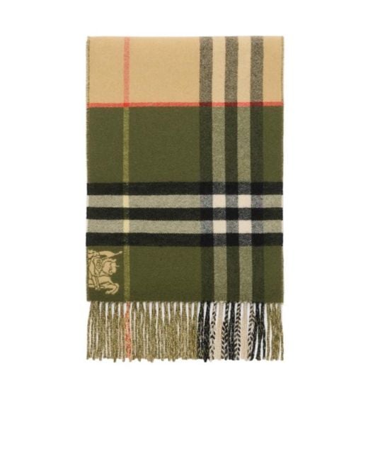 Burberry Green Contrast Check Fringed-Edge Scarf