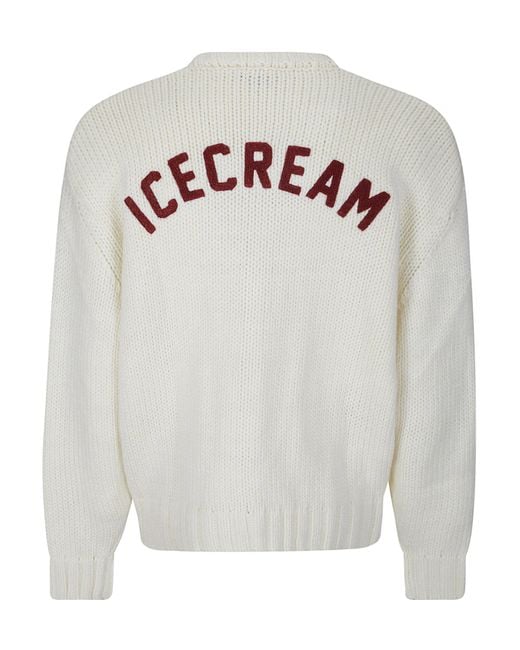 ICECREAM White College Logo Knitted Cardigan for men