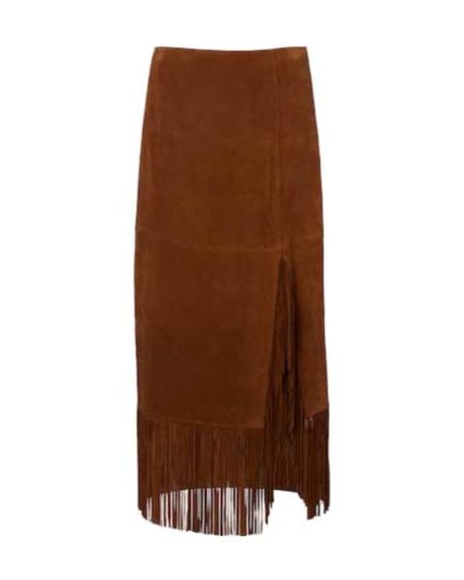 Polo Ralph Lauren Brown Fringed Suede Midi Skirt