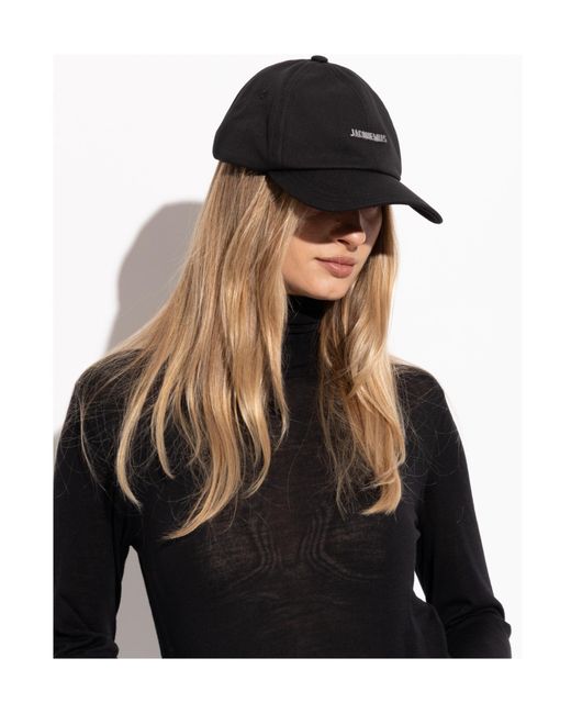 Jacquemus Black Logo Plaque Curved Peak Cap for men