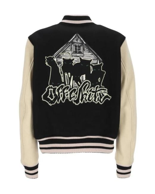 Off-White c/o Virgil Abloh Black Logo Patch Varsity Jacket for men