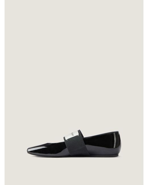 Givenchy Black Shiny Logo Strap Flat Shoes