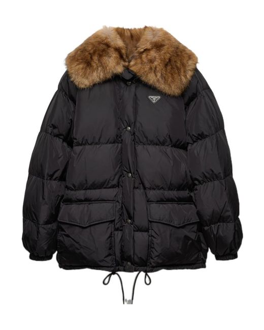 Prada Black Enamel Triangle-Logo Padded Jacket