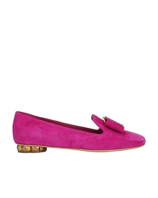 Ferragamo Purple Bow Tie Flat Shoes