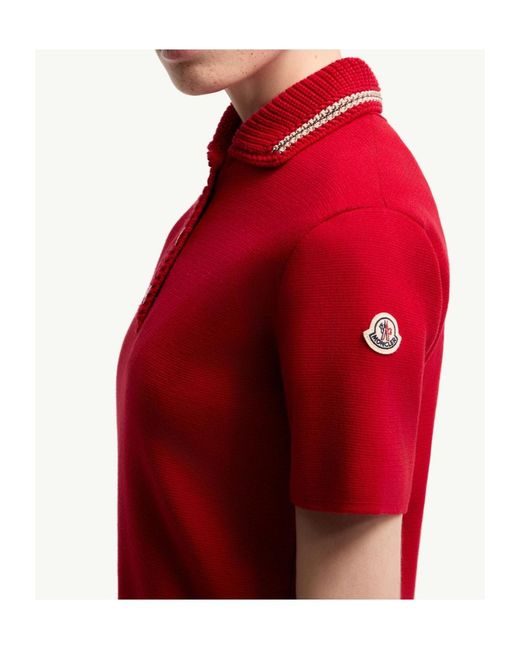 Moncler Red Cotton Knit Polo Shirt