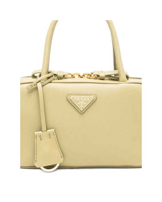 Prada Metallic Triangle-Logo Zipped Handbag