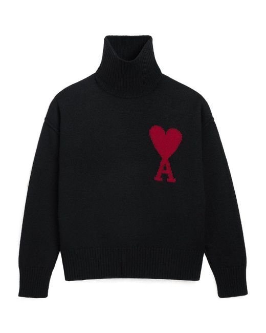AMI Black Roll-Neck Knitted Jumper