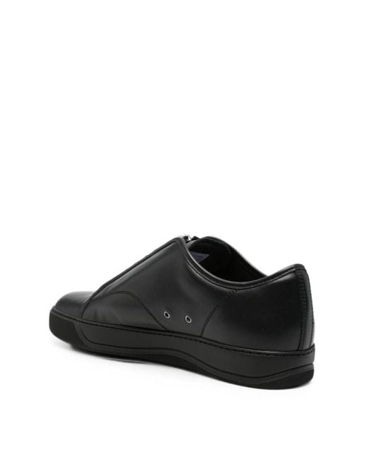 Lanvin Black Zip-Front Leather Sneakers for men