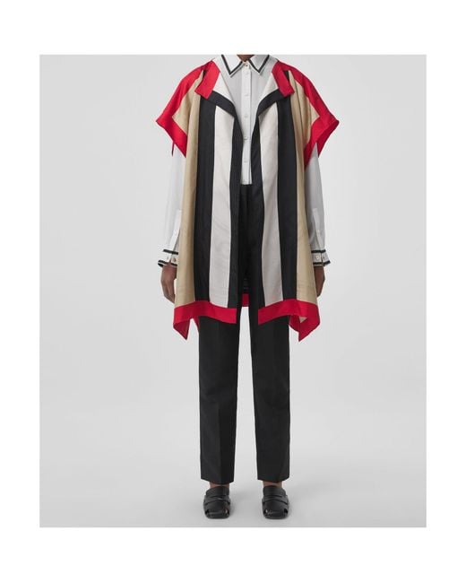 Burberry Red Icon Stripe Silk Cape