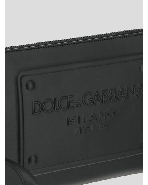 Dolce & Gabbana Black Logo Embossed Zipped Clutch Bag for men