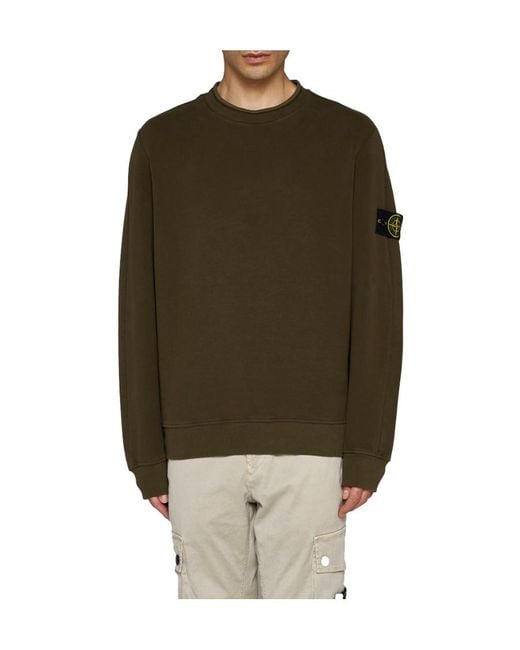 Stone Island Green Logo Patch Crewneck Sweatshirt for men