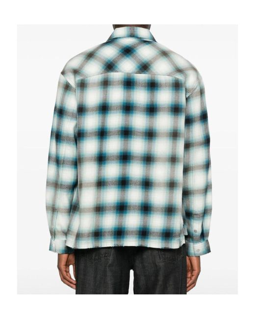 Represent Blue Sun Bleached Check Shirt for men