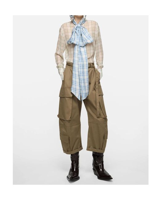 Acne Blue Checked Scarf-Collar Shirt