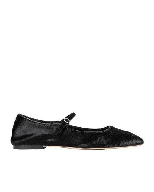Aeyde Black Mary-Jane Pony Hair Strap Ballet Flats