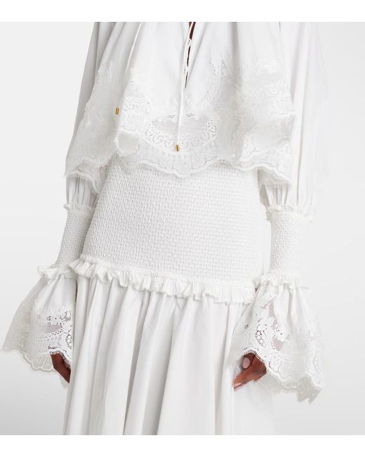 Zimmermann White Alchemy Lace-Trimmed Cotton Poplin Maxi Dress