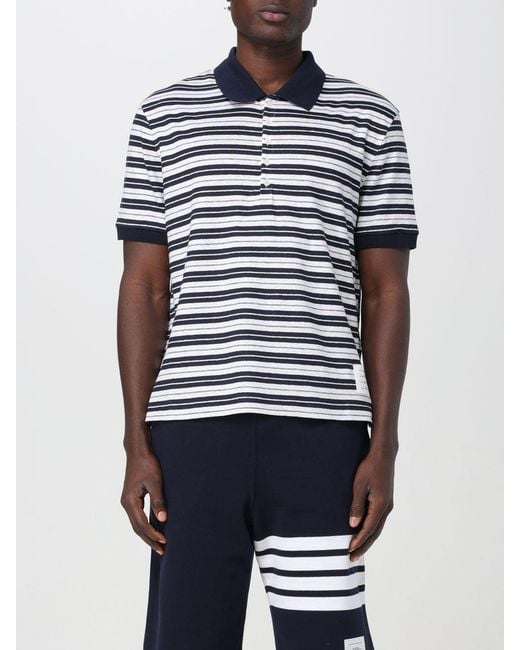 Thom Browne Blue Striped Short-Sleeved Polo Shirt for men