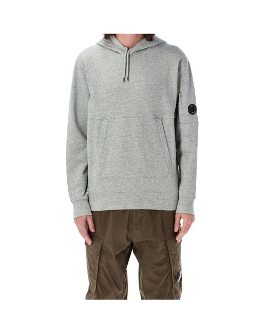 C P Company Gray Diagonal Fleece Lens Hoodie for men