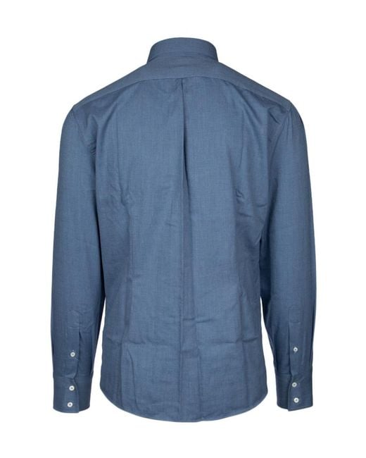 Brunello Cucinelli Blue Long-Sleeve Denim Shirt for men