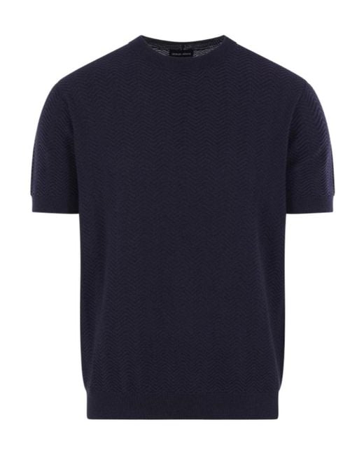 Giorgio Armani Blue Crewneck Short-Sleeved Ribbed T-Shirt for men