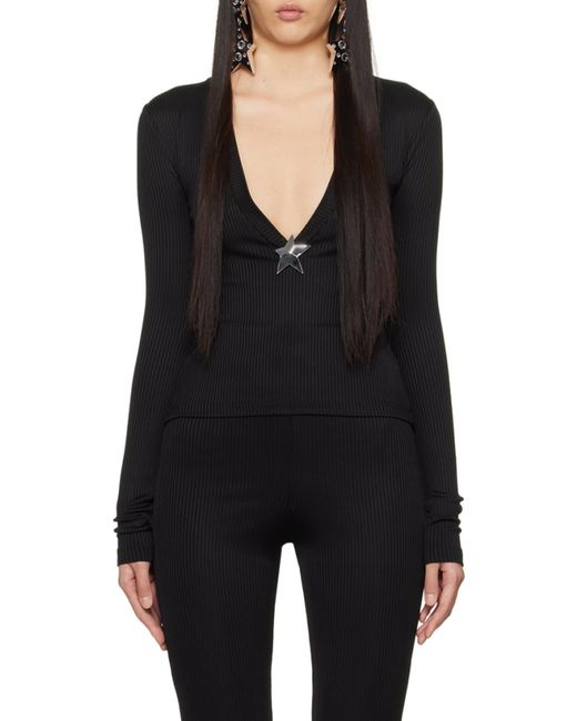 Area Blue Star Stud-Detailed V-Neck Knitted Jumper