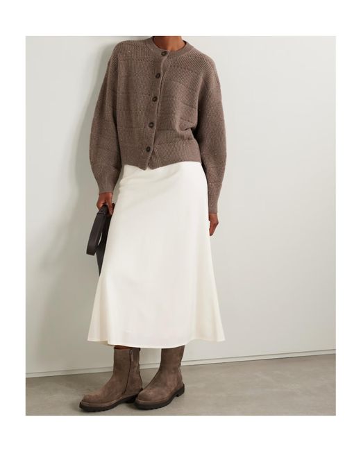 Brunello Cucinelli White A-Line Midi Skirt