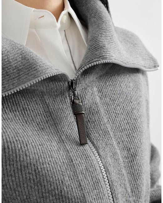 Brunello Cucinelli Gray Cashmere And Alpaca Blend English Ribbed Cardigan